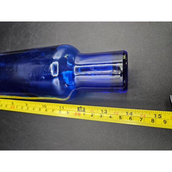 Vintage Cobalt Blue Bubble Glass Rolling Pin Hollow Metal Cap 14" Beautiful - Picture 6 of 6